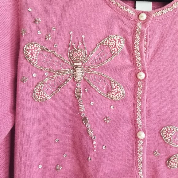 Bob Mackie Wearable Art Dragonfly Cardigan, M - Picture 2 of 8